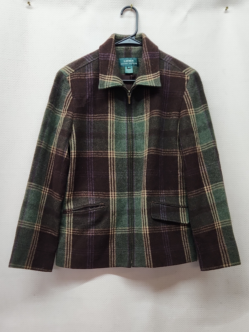 Lauren Ralph Lauren Brown & Green Plaid Wool Zip Jacket